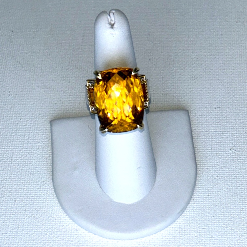 Gems en Vogue Genuine Madeira Citrine Gemstone Sterling 18K Accent Designer Ring
